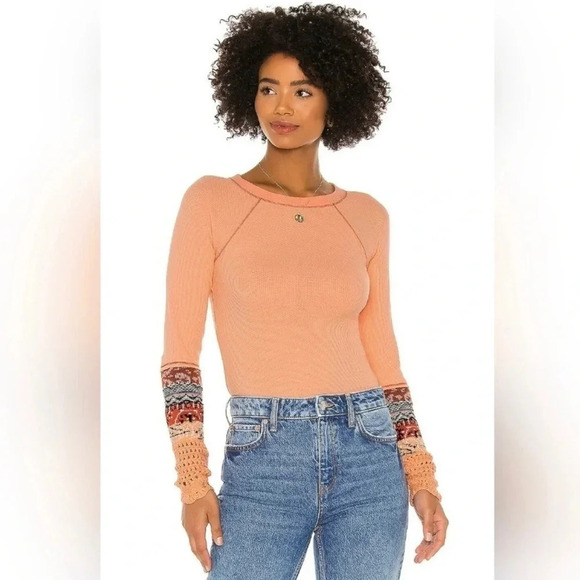 NWT Free People In The Mix Cuff Boho Thermal Top - Picture 1 of 7